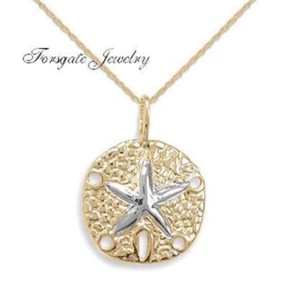 Nwt- 14k Gold Plated Sand Dollar Pendant And Chain Necklace -925 Sterling Silver